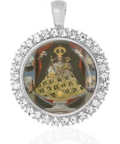 Our Lady of Candlemas La Morenita La Virgen de la Candelaria Silvertone Pendant with Rhinestones Round Medal $18.13 Pendants