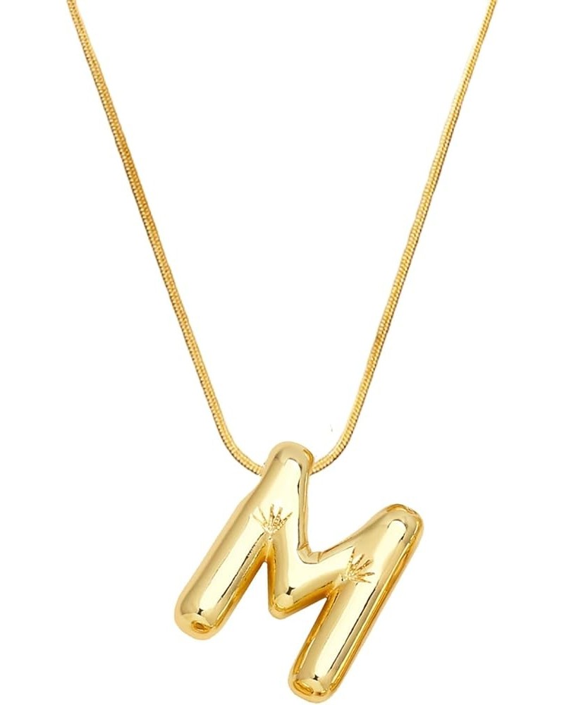 Balloon Letter Necklace Bubble Initial Necklace for Women 14k Gold Stainless Steel Alphabet A-Z Pendant Snake Chain Necklace ...