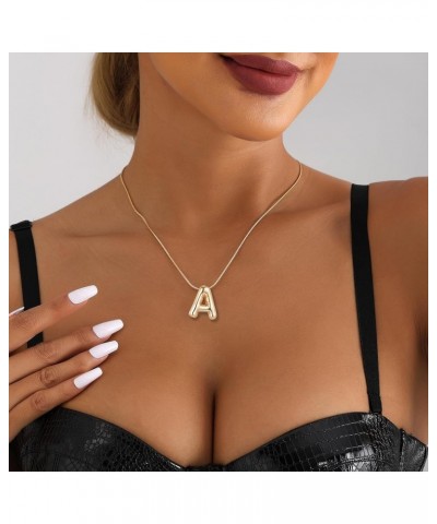 Balloon Letter Necklace Bubble Initial Necklace for Women 14k Gold Stainless Steel Alphabet A-Z Pendant Snake Chain Necklace ...