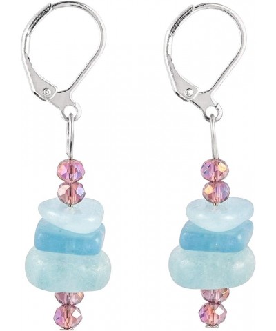 Natural Tumbled Crystal Stone Dangle Drop Earring for Women, Healing Crystal Stones Beads Earrings for Ladies Blue $10.73 Ear...