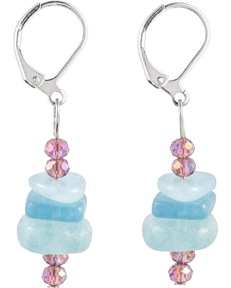 Natural Tumbled Crystal Stone Dangle Drop Earring for Women, Healing Crystal Stones Beads Earrings for Ladies Blue $10.73 Ear...