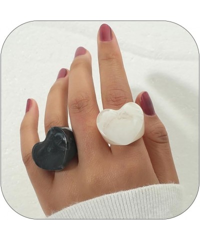 Chunky Resin Rings for Women Girls Colorful Statement Rings Boho Stackable Rings Cute Heart Rings Trendy Aesthetic Rings Thic...