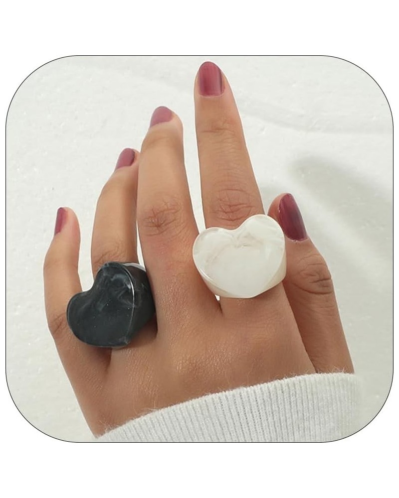 Chunky Resin Rings for Women Girls Colorful Statement Rings Boho Stackable Rings Cute Heart Rings Trendy Aesthetic Rings Thic...