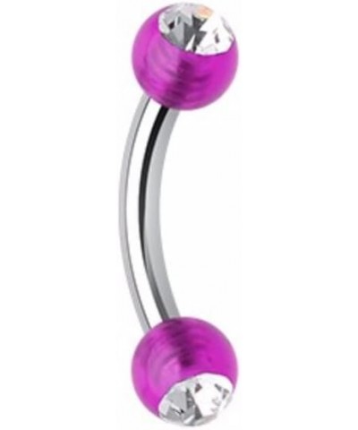 Acrylic Gem Ball Curved Barbell WildKlass Eyebrow Ring 16 GA, 10mm, 3mm ball size, Purple/Clear $8.79 Body Jewelry