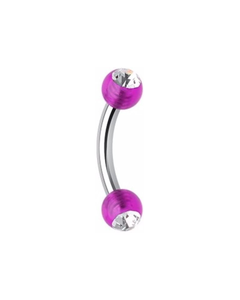 Acrylic Gem Ball Curved Barbell WildKlass Eyebrow Ring 16 GA, 10mm, 3mm ball size, Purple/Clear $8.79 Body Jewelry