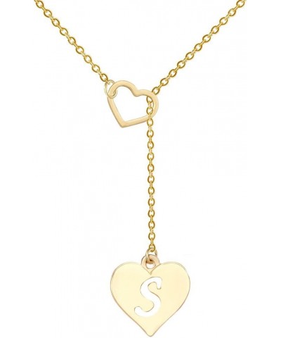 Heart Shaped Y Necklace with 26 Initial Alphabet Letters for Women, 18 + 2 inches S gold-plated-stainless-steel $9.53 Necklaces