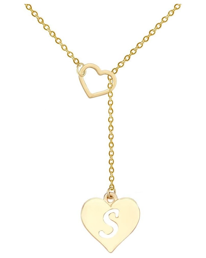 Heart Shaped Y Necklace with 26 Initial Alphabet Letters for Women, 18 + 2 inches S gold-plated-stainless-steel $9.53 Necklaces