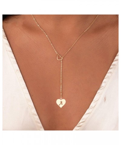 Heart Shaped Y Necklace with 26 Initial Alphabet Letters for Women, 18 + 2 inches S gold-plated-stainless-steel $9.53 Necklaces