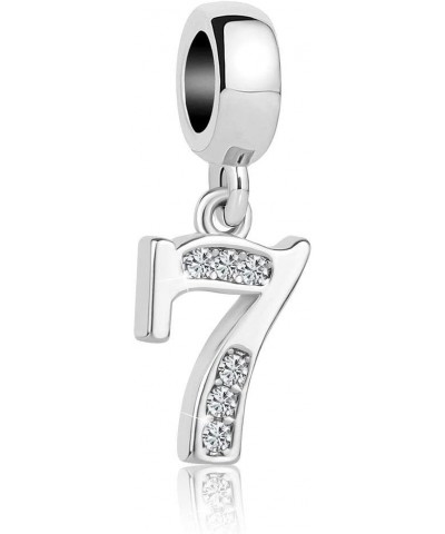 Good Luck Lucky Number 0 1 2 3 4 5 6 7 8 9 Charms with Shining Crystal Silver Plated Birthday Dangle Bead Charms Compatible w...