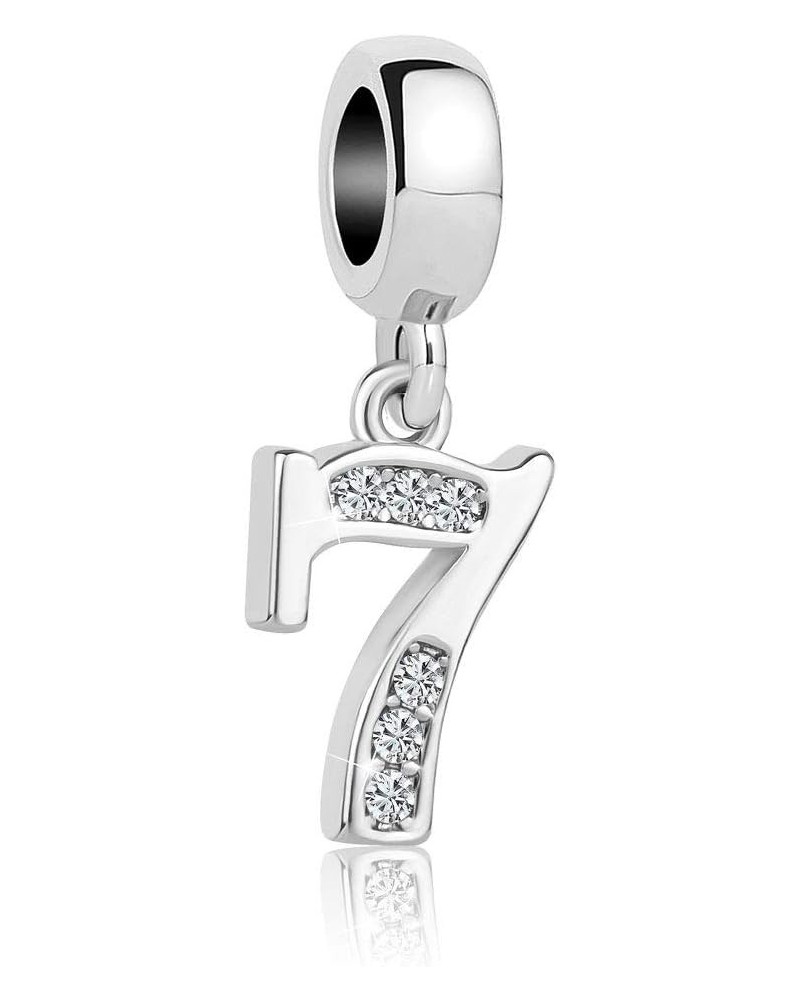 Good Luck Lucky Number 0 1 2 3 4 5 6 7 8 9 Charms with Shining Crystal Silver Plated Birthday Dangle Bead Charms Compatible w...