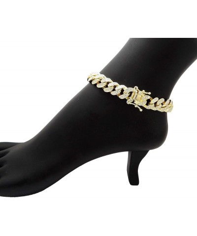 Women's Stone Filled 10mm, 12mm Various Length Box Lock Cuban Chain Anklet 12mm 12" Stone Filled $14.25 Anklets