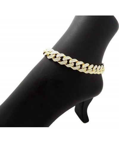 Women's Stone Filled 10mm, 12mm Various Length Box Lock Cuban Chain Anklet 12mm 12" Stone Filled $14.25 Anklets