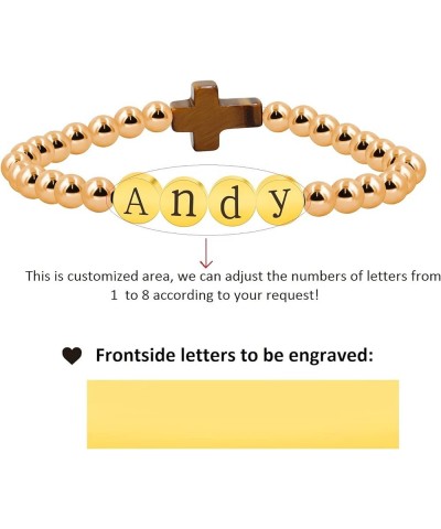 Black Agate Side Cross Bracelet Mustard Seed Charms, Personalized Letter A-Z Tiger's Eye Bangle Y944 Customized Letter-Rose G...