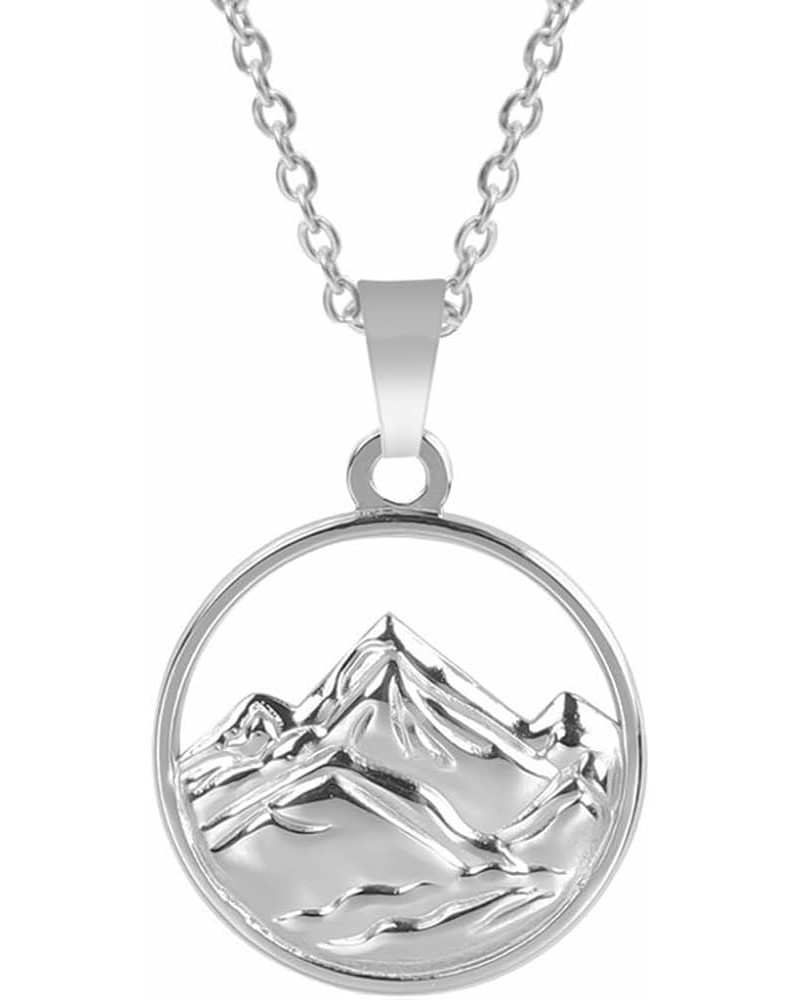 Stainless Steel Round Shaped Mountain Style Cocktail Party Biker School Holiday Pendant Necklace Silver $6.62 Necklaces