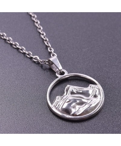 Stainless Steel Round Shaped Mountain Style Cocktail Party Biker School Holiday Pendant Necklace Silver $6.62 Necklaces