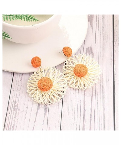 Rattan Earrings Flower Raffia Earrings for Women Statement Earrings Palm Bohemian Drop Dangle Earrings Summer Tropical Beach ...