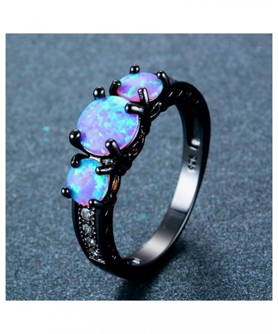 2 Pcs Black Gun Plated White Opal Ring Round Shape, Luxurious Ring for Women Bohemian Vintage Retro Jewelry, Crystal Birthsto...