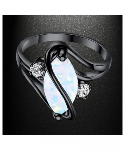 2 Pcs Black Gun Plated White Opal Ring Round Shape, Luxurious Ring for Women Bohemian Vintage Retro Jewelry, Crystal Birthsto...