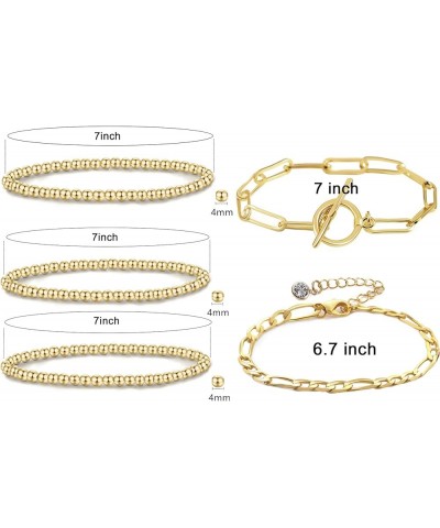 5PCS 14K Gold Plated Bracelets Set for Women Men Adjustable Hypoallergenic Stackable Stretch Bracelet Cuban Chunky Flat Link ...