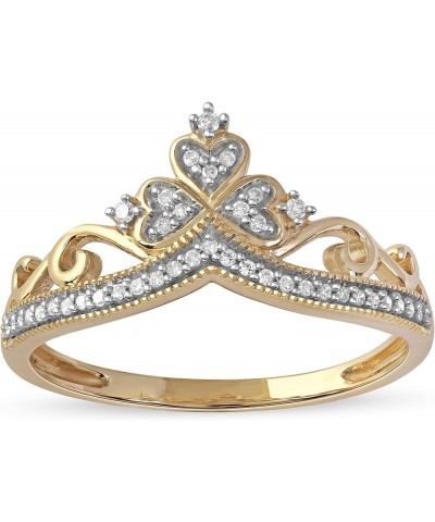 IGI Certified 10k Gold 1/8CT TDW Round Diamond Crown Shaped Promise Fashion Ring Love Gift for Women (I-J,I2) Yellow Gold $10...