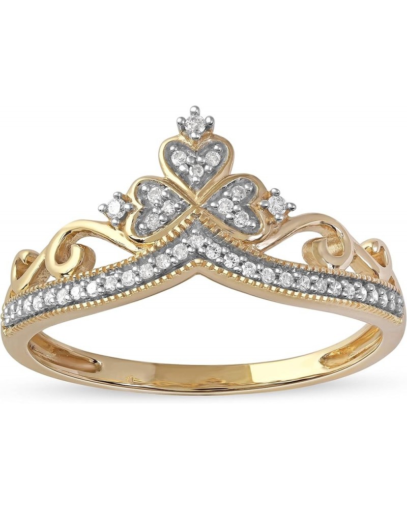 IGI Certified 10k Gold 1/8CT TDW Round Diamond Crown Shaped Promise Fashion Ring Love Gift for Women (I-J,I2) Yellow Gold $10...