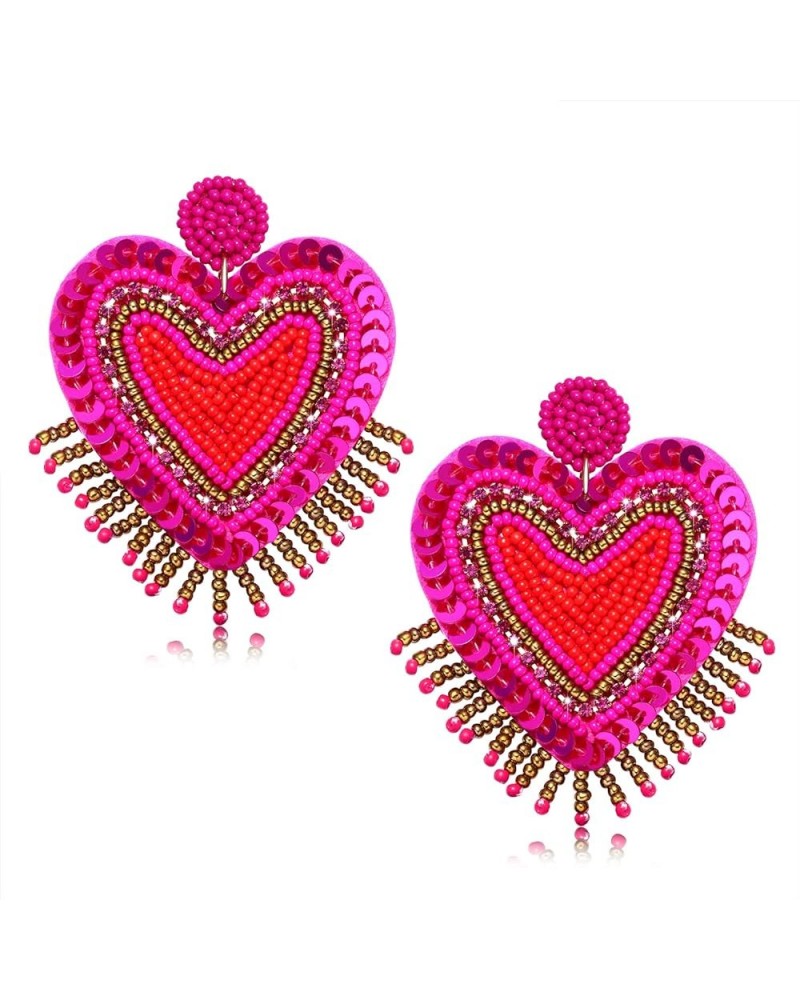 Bead Dangle Earrings for Women Girls Heart Beadeds Dangle Earrings Valentine's Day Rhinestone Heart Earrings Holiday Bead Dro...