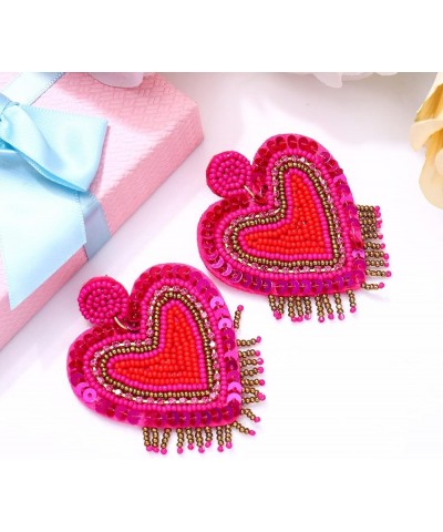 Bead Dangle Earrings for Women Girls Heart Beadeds Dangle Earrings Valentine's Day Rhinestone Heart Earrings Holiday Bead Dro...