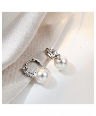 Pearl Earrings for Women 925 Sterling Silver White Gold Dangle Drop Earrings 5A Cubic Zirconia Pearl Drop Earrings Large Size...