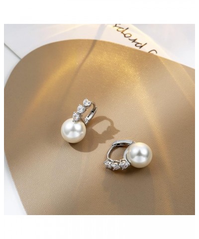 Pearl Earrings for Women 925 Sterling Silver White Gold Dangle Drop Earrings 5A Cubic Zirconia Pearl Drop Earrings Large Size...