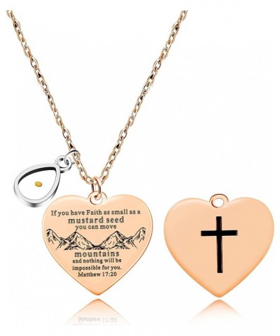 Bible Verse Cross Heart Double Sided Necklace If You Have Faith as Small as Mustard Seed You Can Move Mountains Matthew 17:20...