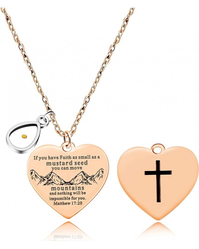 Bible Verse Cross Heart Double Sided Necklace If You Have Faith as Small as Mustard Seed You Can Move Mountains Matthew 17:20...