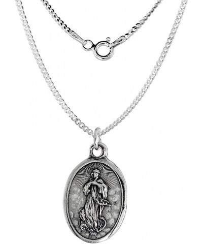 Sterling Silver Guardian Angel Medal Necklace Oxidized finish Oval 1.8mm Chain 20-inch $26.81 Necklaces