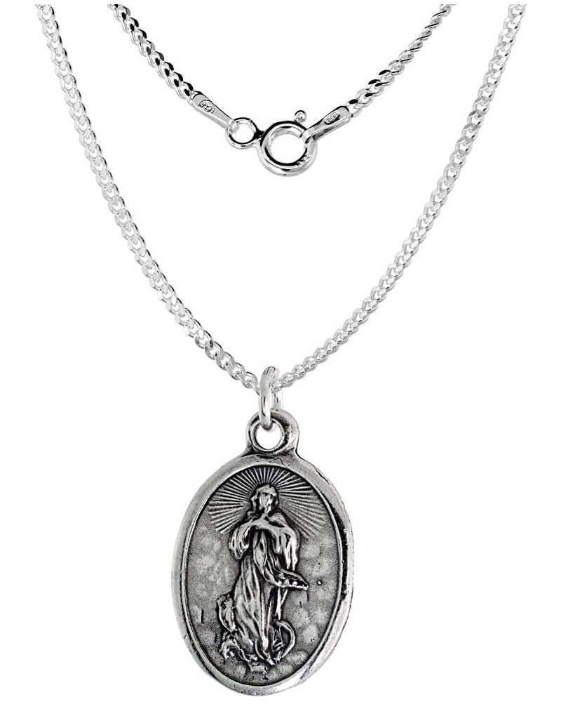 Sterling Silver Guardian Angel Medal Necklace Oxidized finish Oval 1.8mm Chain 20-inch $26.81 Necklaces