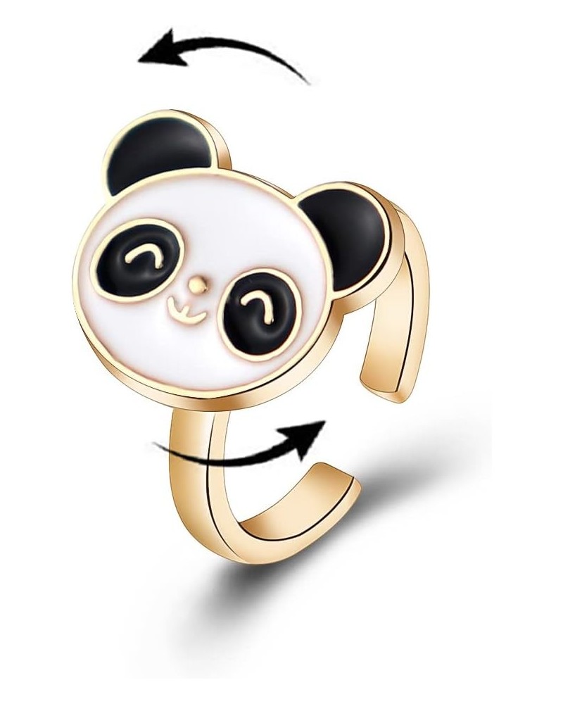 Fidget Spinner Rings for Women Panda Daisy Rotating Spinning Anxiety Ring Adjustable Open Ring Fidget Rotatable Calming Worry...