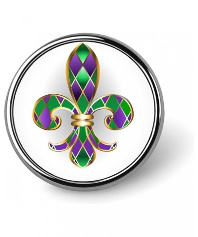 Mardi Gras Gold Jewelry Lily Fleur de Lis Green and Purple Diamonds Round Brooch Pin, Unisex Smooth Surface Lapel Tie Pin, Li...