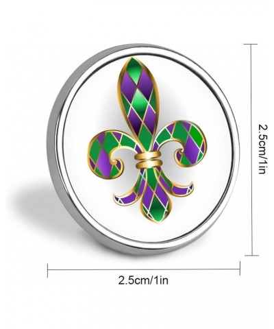 Mardi Gras Gold Jewelry Lily Fleur de Lis Green and Purple Diamonds Round Brooch Pin, Unisex Smooth Surface Lapel Tie Pin, Li...