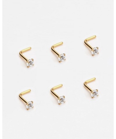 6PCS Surgical Steel/Titanium Nose Studs for Women Nostril Piercing Jewelry 22g / 20g / 18g 3mm Clear CZ/L-shape/18g/Gold Surg...