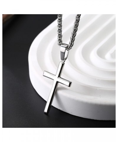 925 Sterling Silver Cross Necklace for Men Women 3mm Stainless Steel Wheat Cross Chain Crucifix Pendant Silver Cross Chain Ne...