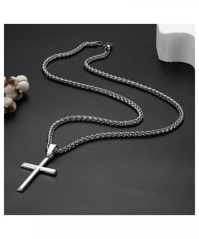 925 Sterling Silver Cross Necklace for Men Women 3mm Stainless Steel Wheat Cross Chain Crucifix Pendant Silver Cross Chain Ne...