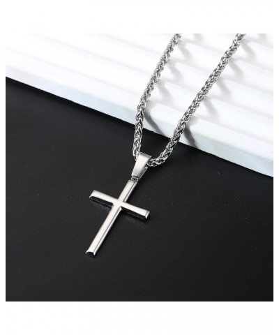 925 Sterling Silver Cross Necklace for Men Women 3mm Stainless Steel Wheat Cross Chain Crucifix Pendant Silver Cross Chain Ne...