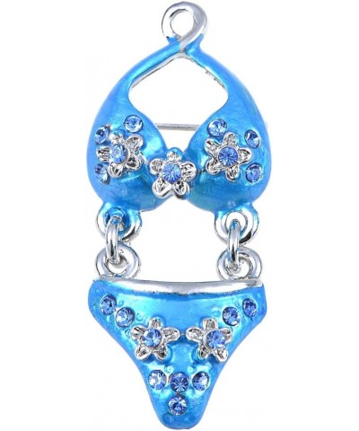 Silver Tone Clear Rhinestones Flower Blue Enamel Bitsy Bikini Brooch Pin $10.39 Brooches & Pins