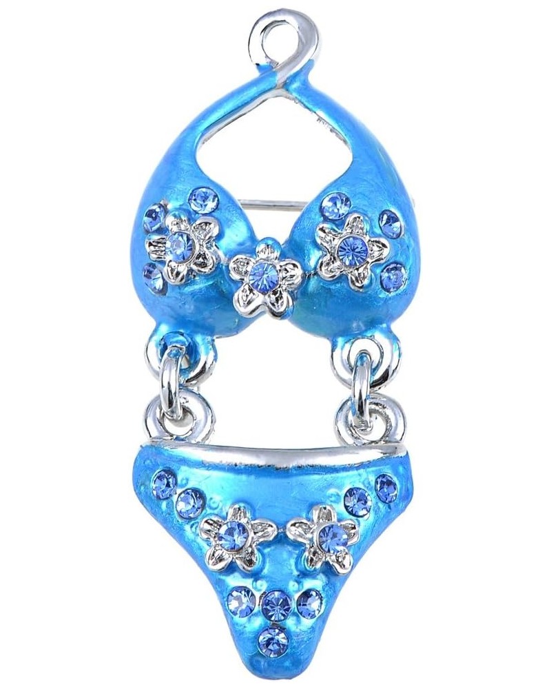 Silver Tone Clear Rhinestones Flower Blue Enamel Bitsy Bikini Brooch Pin $10.39 Brooches & Pins