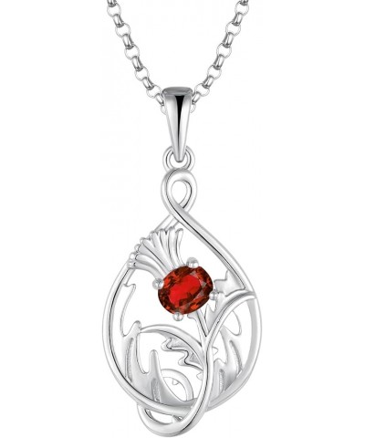 Scottish Thistle Necklace,925 Sterling Silver Celtic Scotland Flower Outlander Pendant Necklace with Oval 4 * 5mm 3A Cubic Zi...