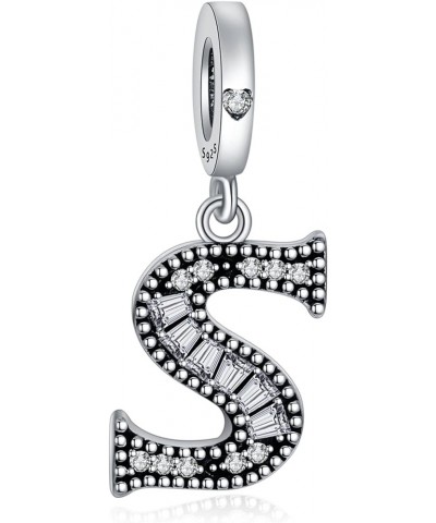 925 Sterling Silver Capital Letter Charms Fit for European Bracelets and Necklaces, Alphabet Pendant with Sparkling Cubic Zir...