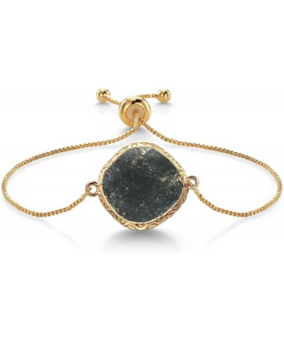 Round Labradorite Stone Chain Bracelet For Women, Fashion Jewelry, Gold-Plated (19MM Stone, Fully Adjustable Up to 9 Inch) Mo...