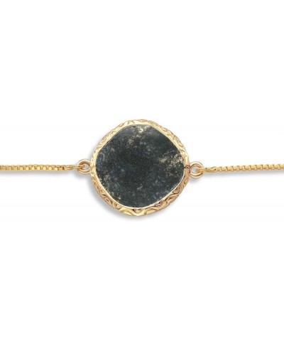 Round Labradorite Stone Chain Bracelet For Women, Fashion Jewelry, Gold-Plated (19MM Stone, Fully Adjustable Up to 9 Inch) Mo...