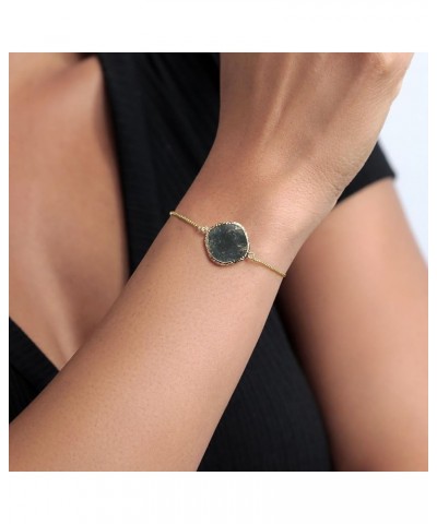 Round Labradorite Stone Chain Bracelet For Women, Fashion Jewelry, Gold-Plated (19MM Stone, Fully Adjustable Up to 9 Inch) Mo...