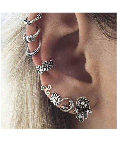 Boho Moon Ear Stud Set Vintage Silver Cuff Earrings Sun Flower Multiple Earrings Stud Ear Jewelry for Women and Girls Gift (8...