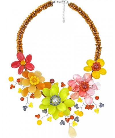 Festive Yellow Flower Garden of Colorful Natural Stones and Pearls Floral Fashion Statement Necklace $46.73 Necklaces