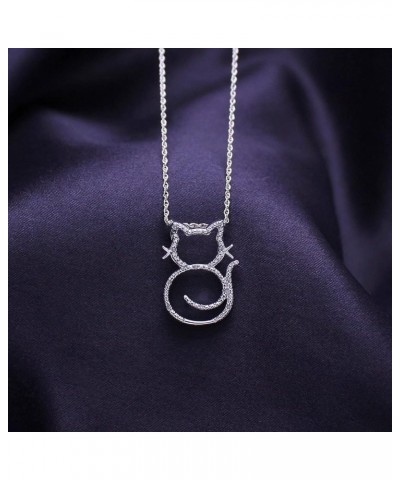 1/20 Carat (Cttw) Round Shape Natural Diamond Accent Cat Pendant Necklace in 14K Gold Over Sterling Silver white-gold-plated-...